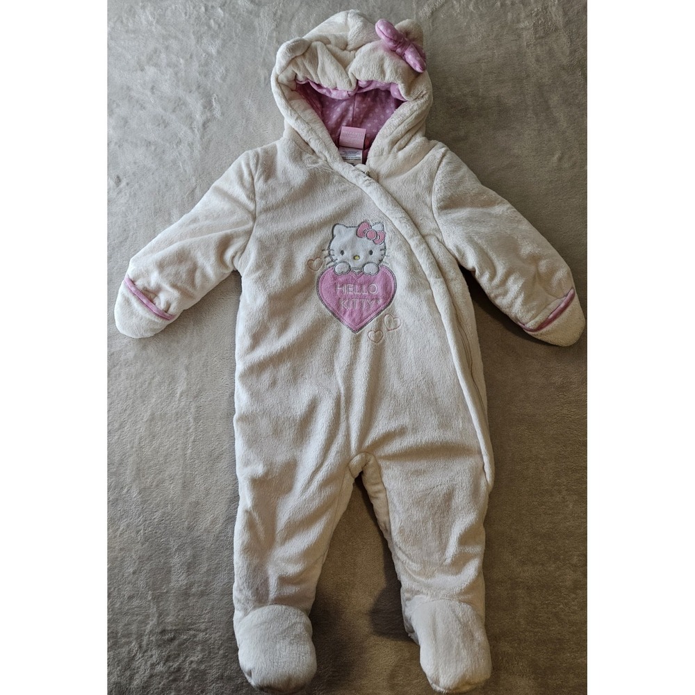 Hello Kitty Baby Girl Plush Bunting Snowsuit 12M‎ Pink Cream Hooded One-Piece